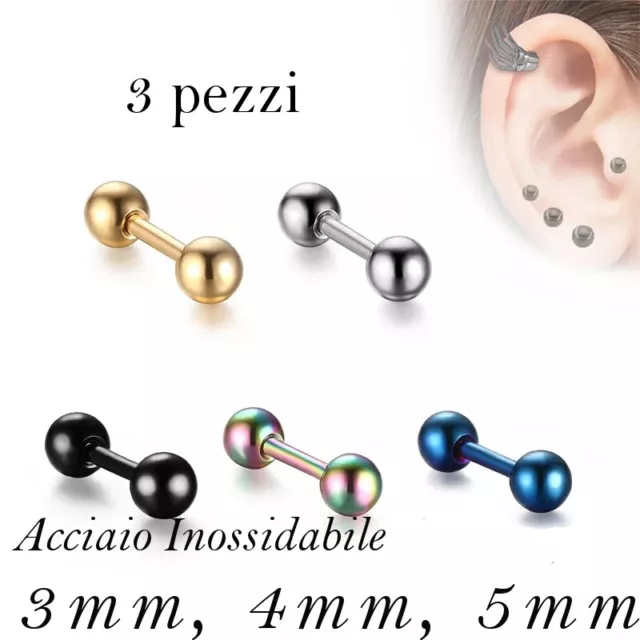 orecchini orecchino piercing acciaio inox chirurgico uomo doppia sfera donna 3pz