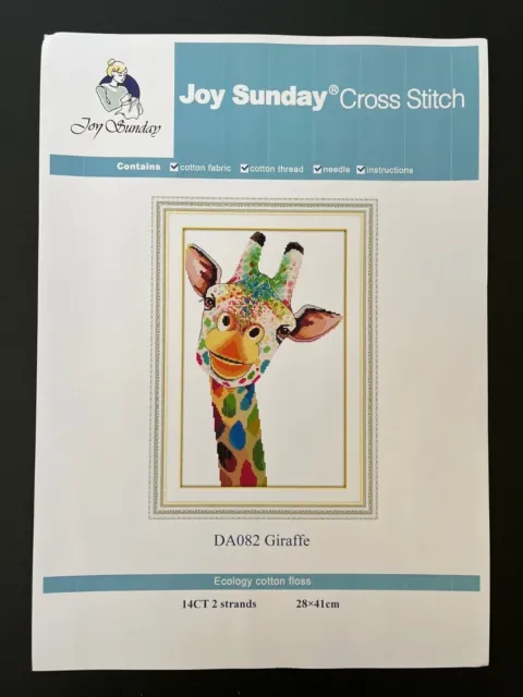 Cross Stitch Kit Colourful Giraffe 14ct Unprinted Aida