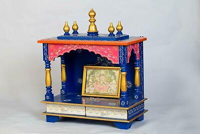 Handcrafted And Hand painted Wooden Temple / Mandir Of Blue Color(18" x9" x21")