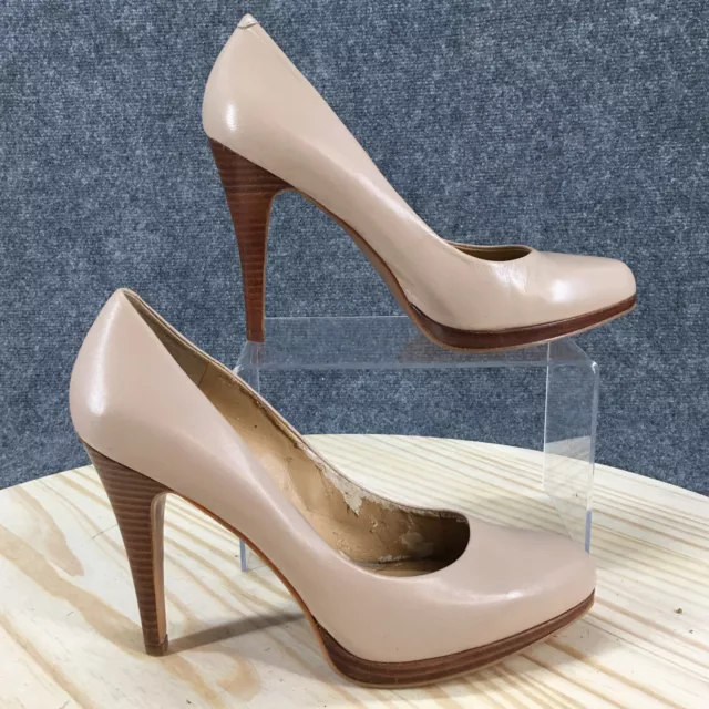 Nine West Heels Womens 7.5 M Rocha Platform Pump Stiletto Beige Leather Slip On