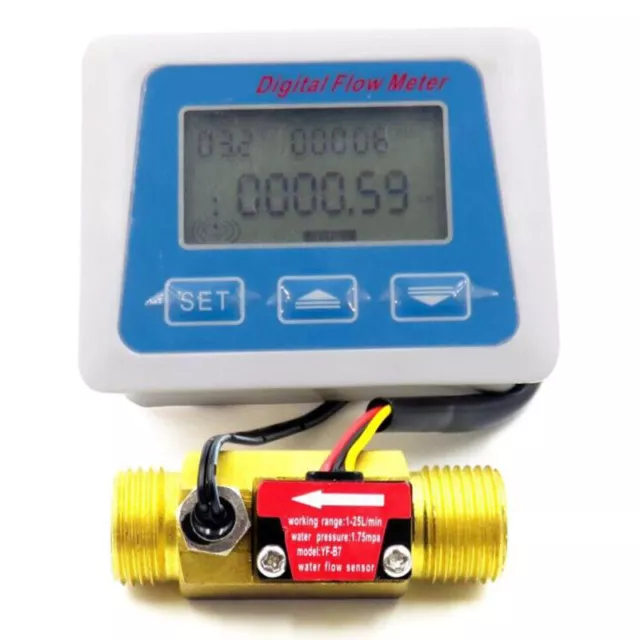 1/2" Digital Lcd Display Water Flow Sensor Meter Flowmeter Rotameter Temperature