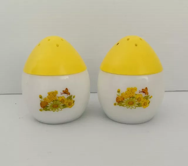 Vintage Avon Egg Shape Milk Glass Salt & Pepper Shakers Buttercup Sachet