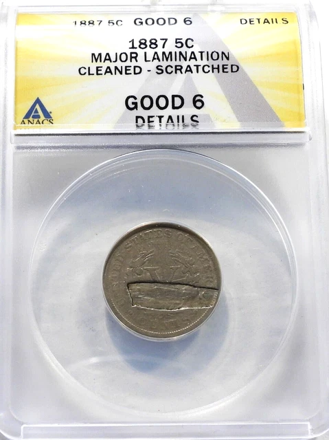 1887 Liberty Nickel Major Lamination Error ANACS G6 Details clean/Scratch  (494)