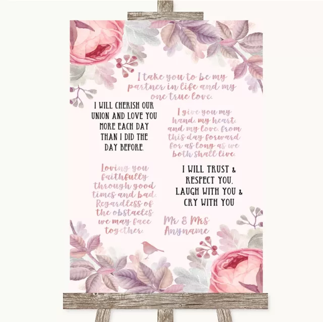 Blush Rose Gold & Lilac Romantic Vows Personalised Wedding Sign