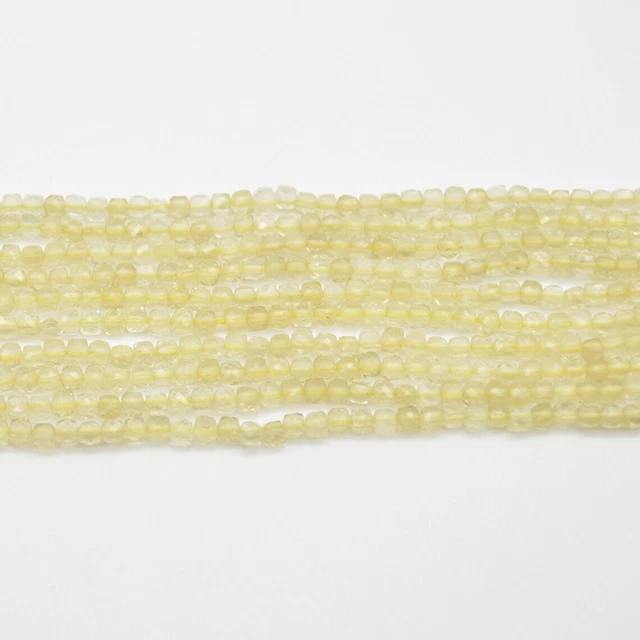 Naturel AAA Citron Quartz Gemme 2.5mm Cube Boîte Briolette Facettes Perles 33cm