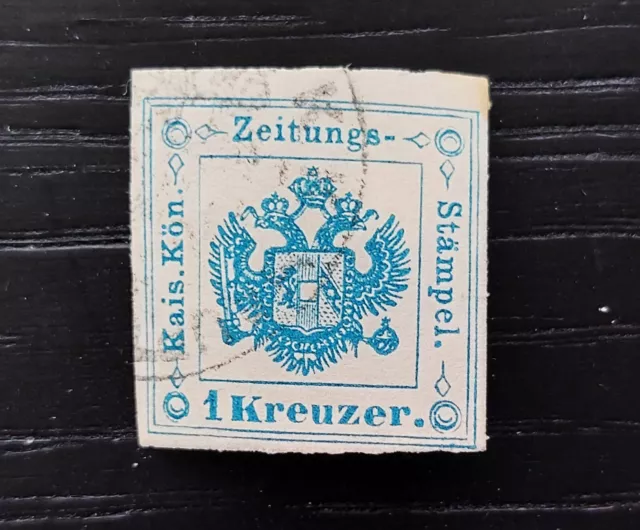RARITÄT: ÖSTERREICH ZEITUNGSSTEMPELMARKE von 1858 blau 1 Kreuzer