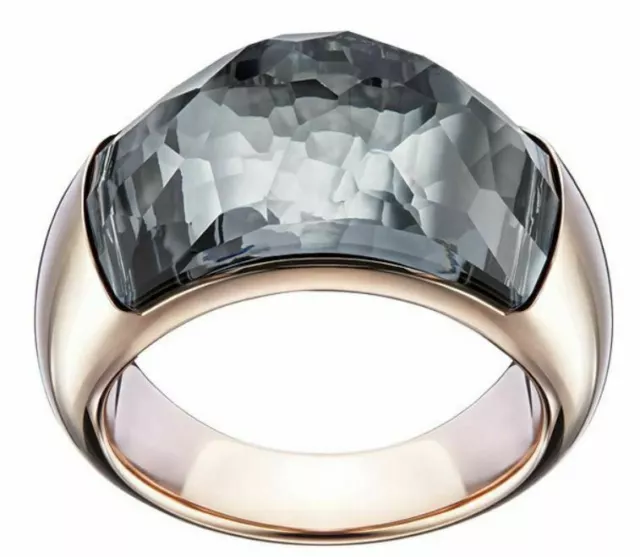 Swarovski Dome Ring Rose Gold Dark Gray Crystal Size 52 runs small New Box $149