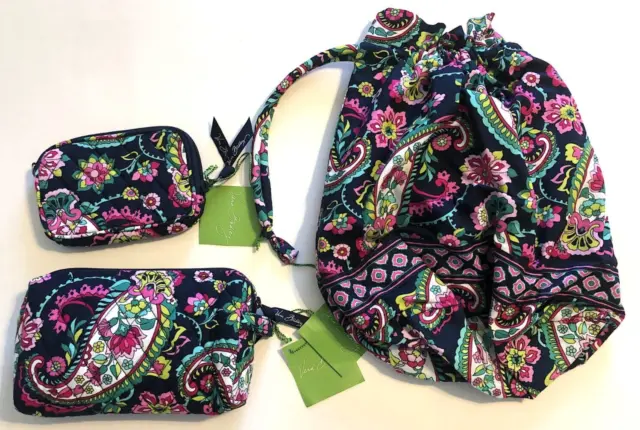Vera Bradley 3-item BUNDLE Petal Paisley Ditty Bag, Cosmetic Bag, Tech Case NEW