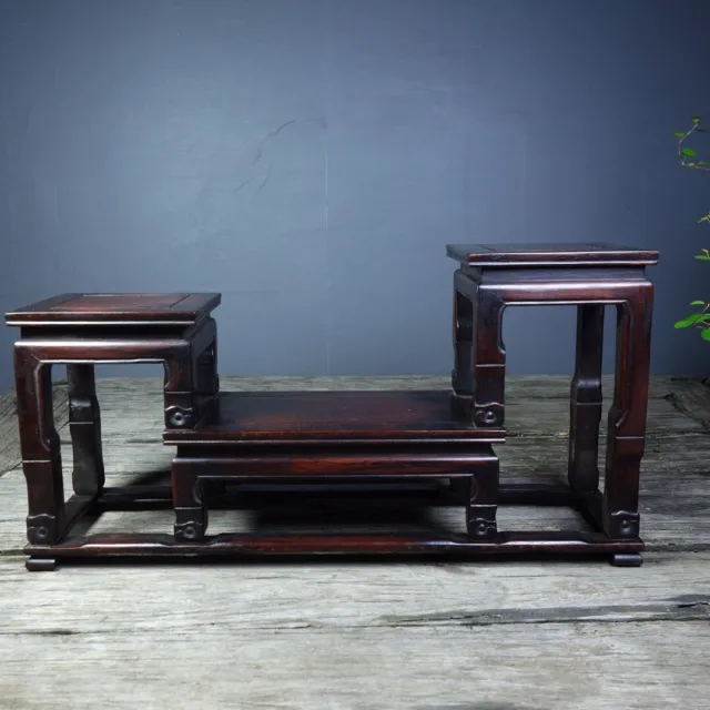 15.4"Chinese Antique Vintage Rosewood Nicely Carved Shelf Statue Home Decor Art