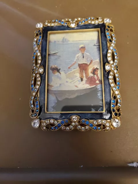 Jay Strongwater 3 x 4 Picture Frame Enamel w/Fancy Jeweled Edge