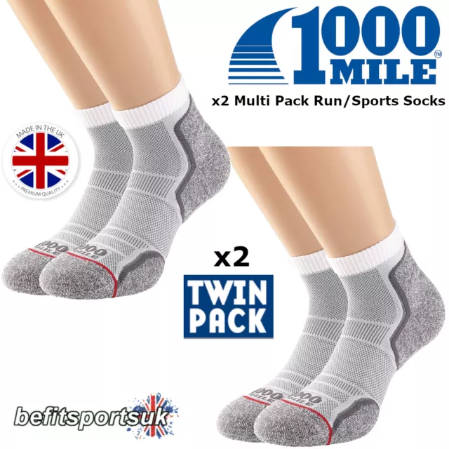 1000 MILE RUNNING SOCKS MENS WOMENS LADIES CUSHIONED SPORTS ANKLET BLISTER x 2