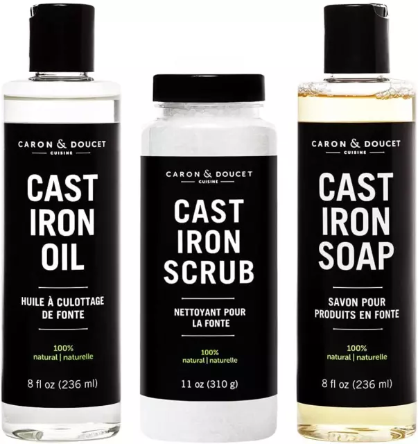 CARON & DOUCET - Ultimate Cast Iron Set: Seasoning Oil, Cleaning Soap & Restorin