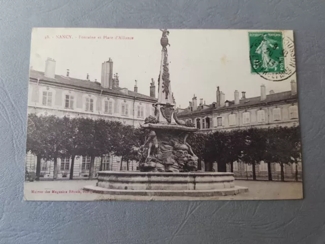 CPA / Carte postale ancienne - NANCY - Fontaine et place d'Alliance (54)