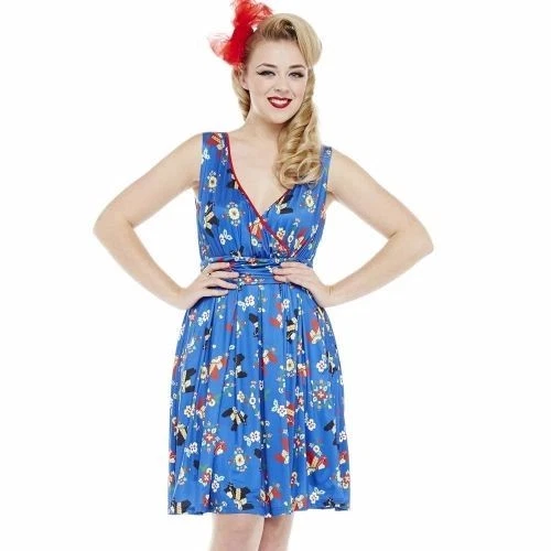 BLACK FRIDAY OFFER Lindy Bop Ladies Sofia Pinata Print Blue Wrap Bodice Dress 10