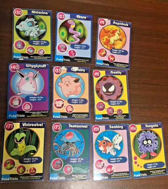 1999 Pokemon Poke Trivia Burger King  Perforated Card Lot Of 10