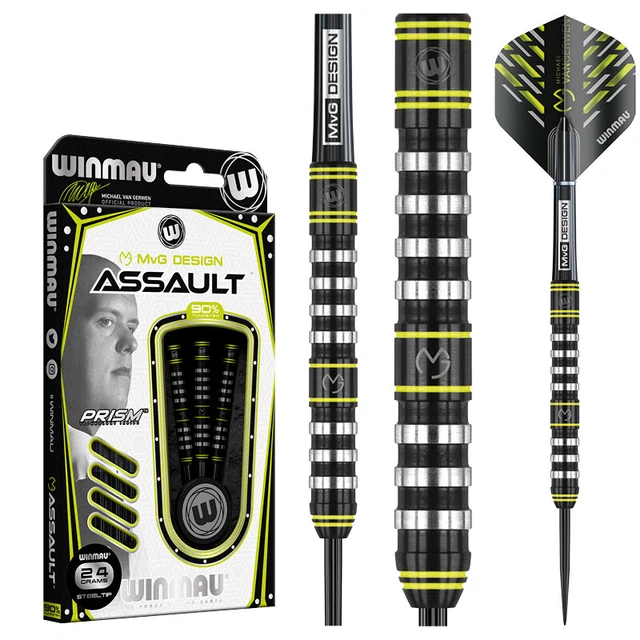 WINMAU Michael Van Gerwen MvG  Assault Tungsten Steeltip Darts Set 22g, 24g, 26g