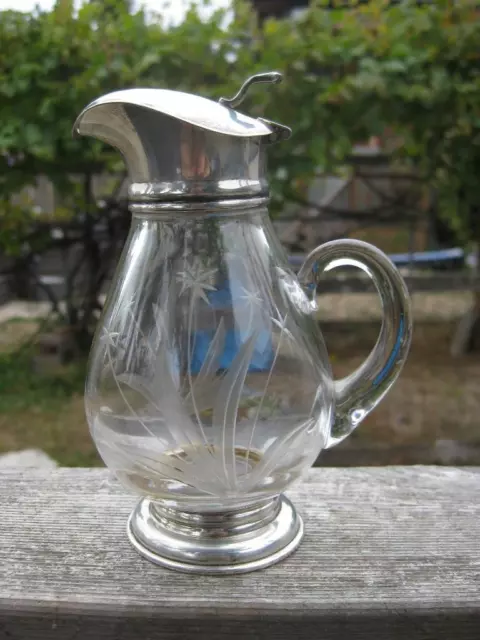 Vtg Frank Whiting & Co. Sterling Silver Base/Lid and Etched Glass Syrup Pitcher