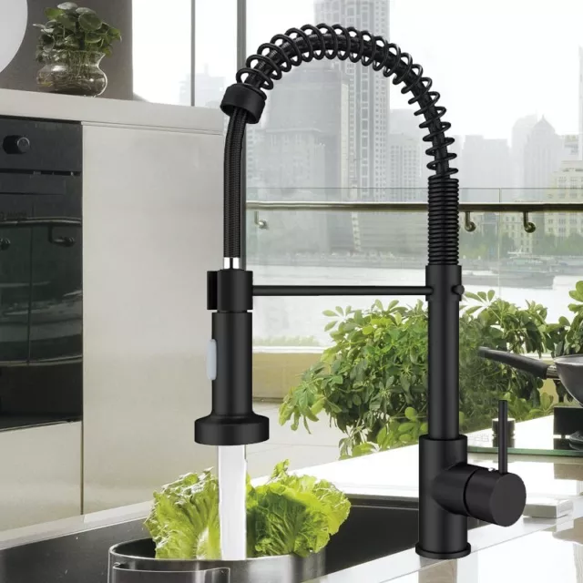 Modern Monobloc Kitchen Sink Mixer Taps Pull Out Spray Head Single Lever Black
