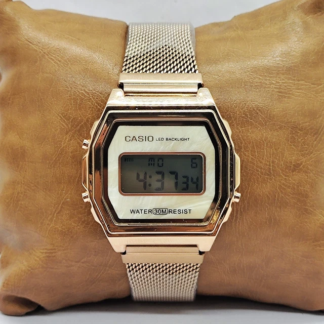 Casio vintage series digital with led backlight rose gold watch