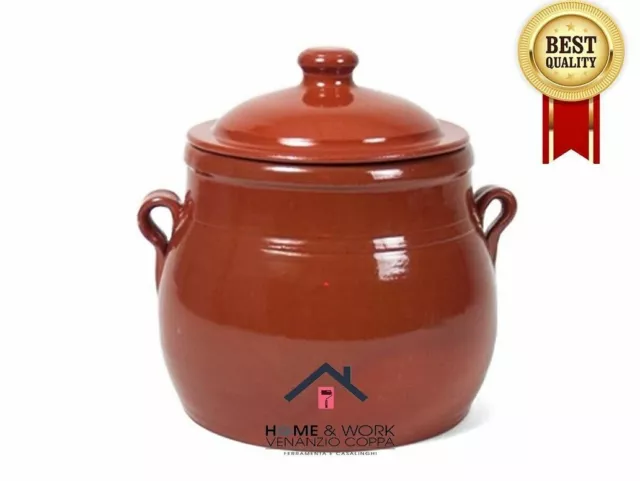 Pentola Casseruola Terracotta Argilla  Con Coperchio Per Sughi Zuppe Artigianale