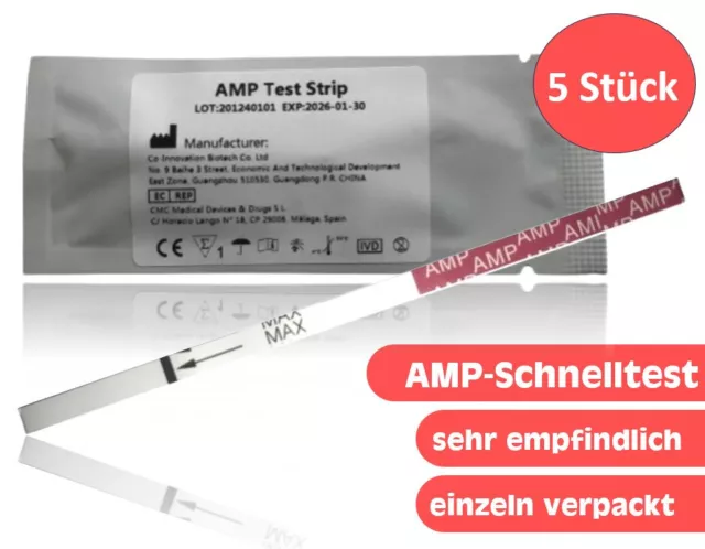 5x AMP / Amphetamin Drogenschnelltest (Speed, Pep, Uppers, Upper), 1.000 ng/ml