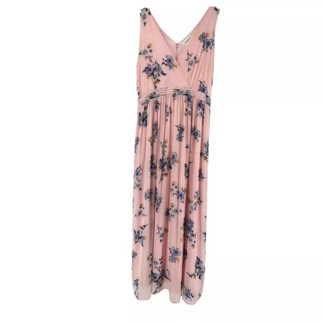 Motherhood Maternity Maxi Dress XL Pink Floral Surplice V Neck Sleeveless Spring