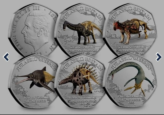 NEW !!!!50 PENCE SET 2023 ISLE OF MAN JURASSIC BRITAIN COLOUR - Stock In Hand!!