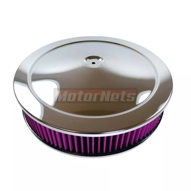 14" Round Chrome Muscle Car Air Cleaner Washable filter Recessed ChevyFordSBCBBC