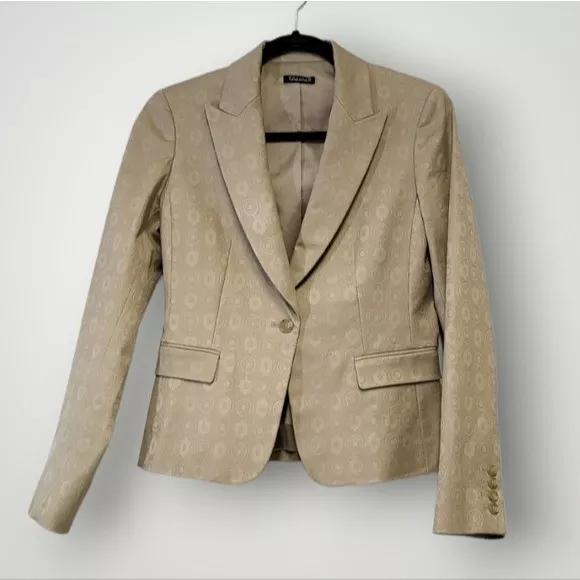 TAHARI Blazer Womens Size 6 Tan Texture Single Button Jacket Lined Classicore