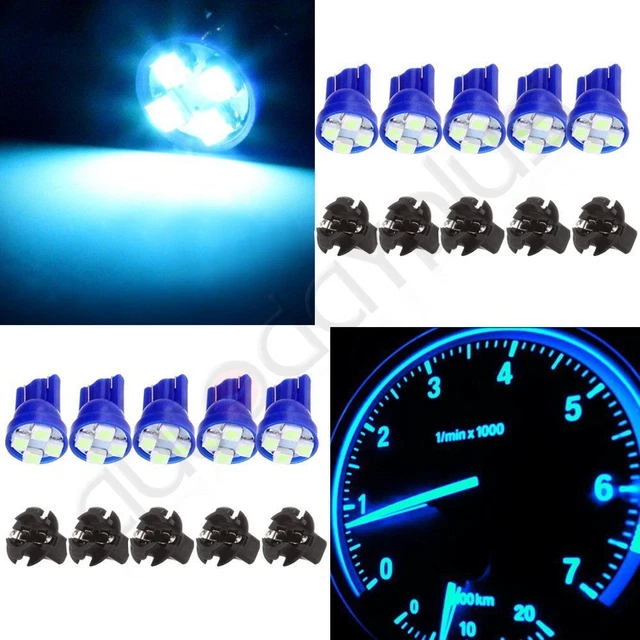 10Pcs Ice Blue T10 4Smd Dashboard Instrument Cluster Led Light W/ 16Mm Socket