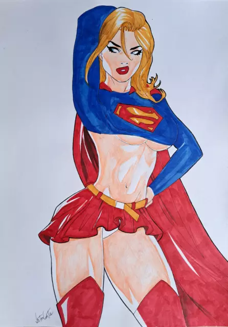 Supergirl 4 Sexy Amazing Original Pinup Page By Victor Costa  F2