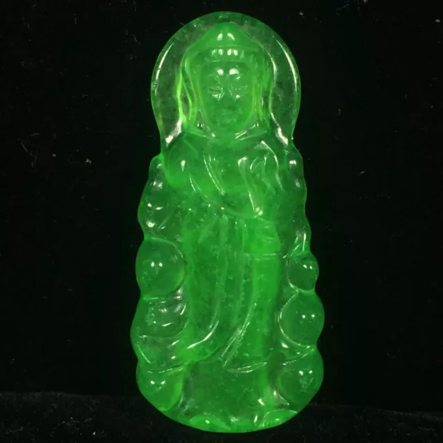 Chinese old Rare jade jadeite hand-carved pendant necklace statue GuanYin  001