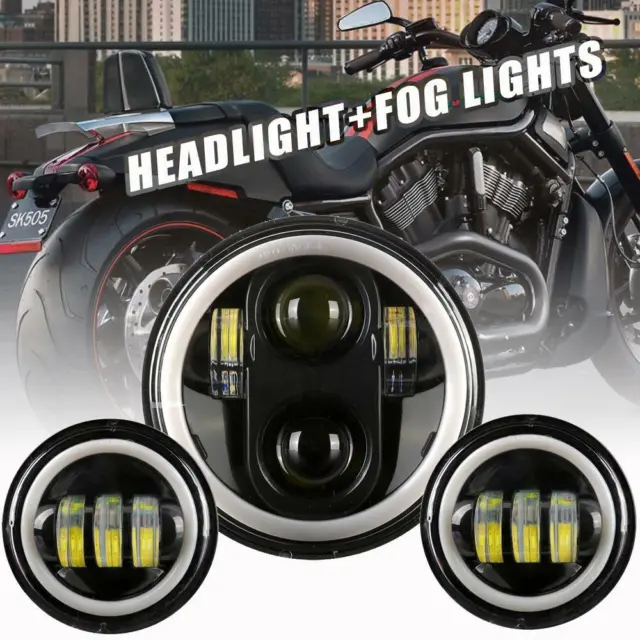 3x 7" LED Projector Headlight + Passing Fog Lights Lamps Fit for Harley Touring