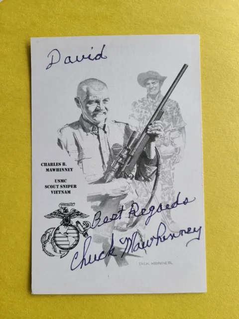 Charles Mawhinney Vietnam USMC Sniper 103 Kills Signed 4x6 photo   David