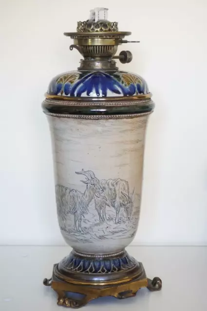 Exceptional Doulton Lambeth Oil Lamp - Hannah Barlow - c.1882