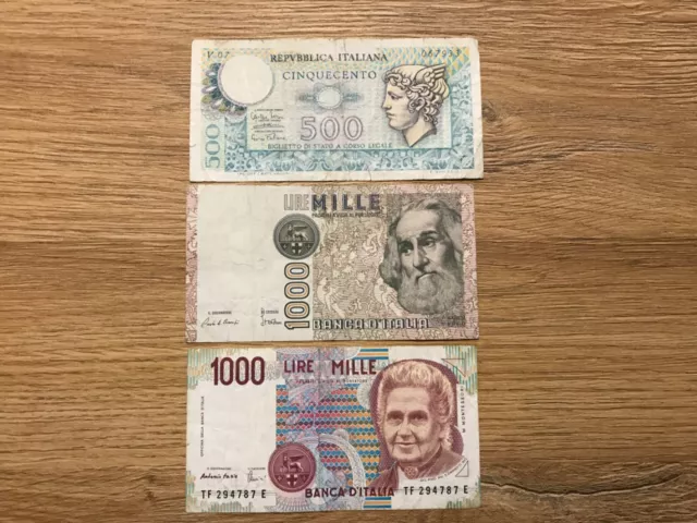 ITALY 500- 2x1000 LIRE Banknote Lot 1974-1990