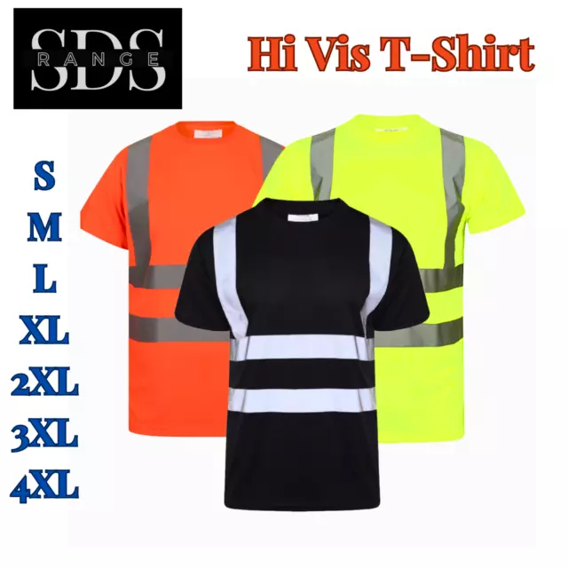 Hi Vis Viz T-Shirt Short Sleeve Crew Round Neck Safety Reflective Tape Big Sizes