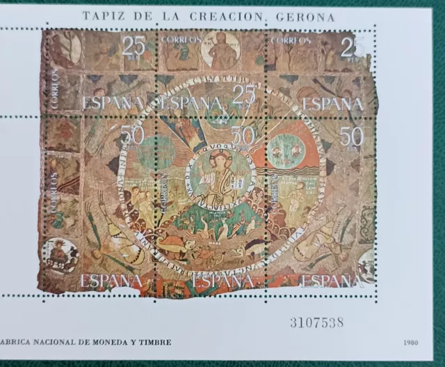 España  1980 sellos en hoja bloque    Tapiz de la Creación   MNH   
