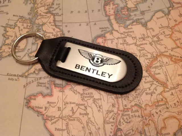 Bentley Etched Infilled Black Leather Key Ring Fob Spur Continental Gt Bentayga 2