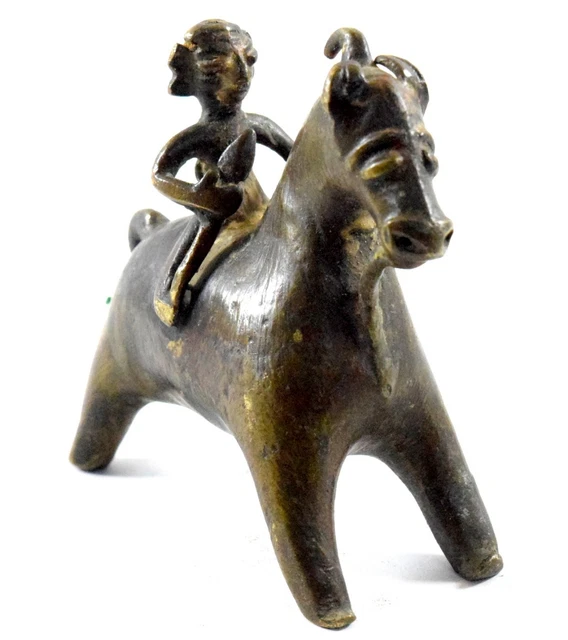 Antique Old Rare Brass Man Riding Horse Statue Figure Fine Collective. G7-660