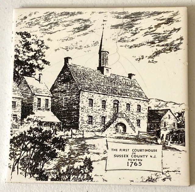 Pilkington English Tile Trivet Sussex NJ Courthouse Newton 1765 Vintage Flaw