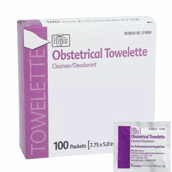 Hygea Obstetrical Towelettes Cleanser/Deodorant Individual Packet 100/box D74800