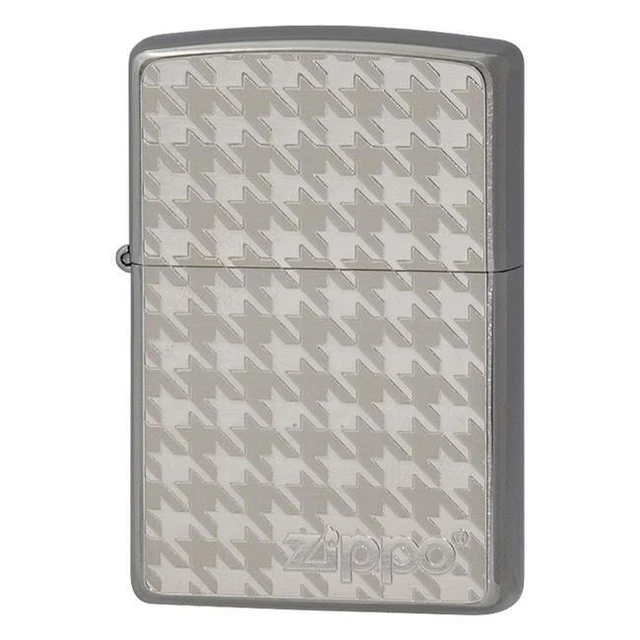 Zippo Oil Lighter Houndstooth Metal Plate Silver Etching Regular Case Japan