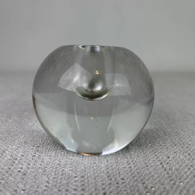 Vintage Blown Glass Ball Heavy Taper Candle Holder 3.5" Clear Art Glass