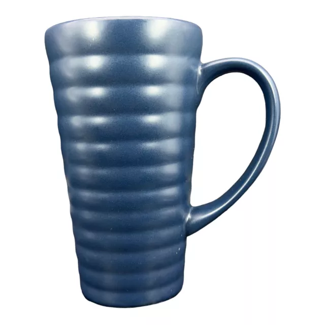 Pier 1 Cobalt Blue Spiral Tall Coffee Cup Mug Ceramic 5.5"Tall 5"Wide