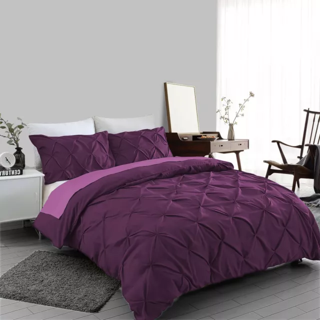 Plum Pintuck Duvet Cover Set 100% Egyptian Cotton Bedding Sets Double King Size