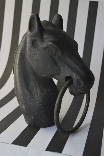 Vintage Hitching Post/ Fence Iron Horse Head w Mouth Ring