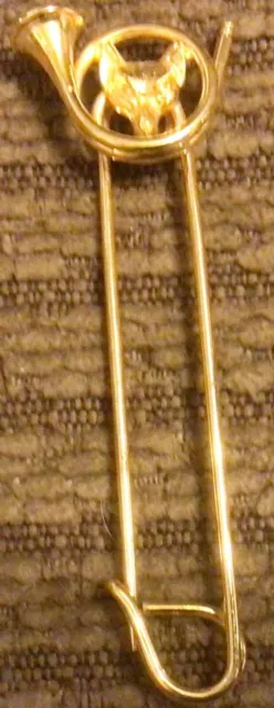 Fox Hunting Horn and Fox Head Gold Like Costume Pin