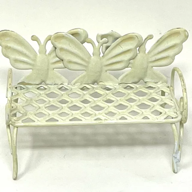 Miniature Fairy Gnome Garden Metal Bench Butterfly Theme Lattice Cream