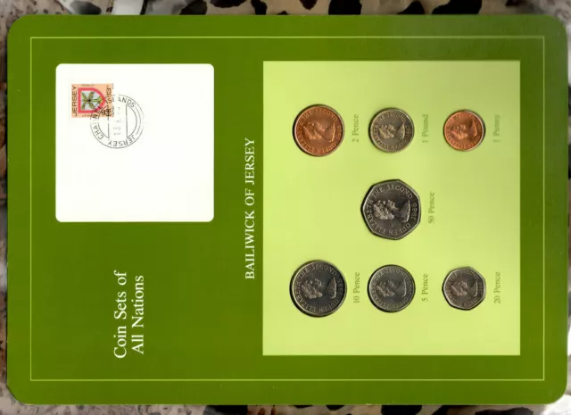 Coin Sets of All Nations Jersey w/card 1985-1988 UNC £1 1987 St OUEN 10K Mint